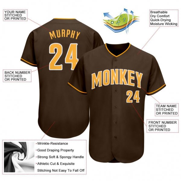 Women's Custom Brown Gold-White Authentic Baseball Jersey