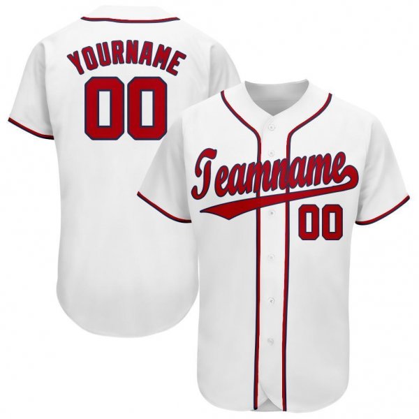 Women's Custom White Red-Navy Baseball Jersey