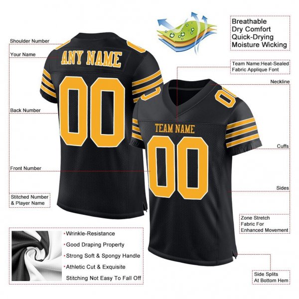 Women's Custom Black Gold-White Mesh Authentic Football Jersey