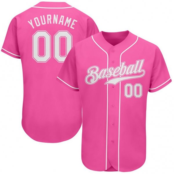 Men's Custom Pink White Authentic Baseball Jersey