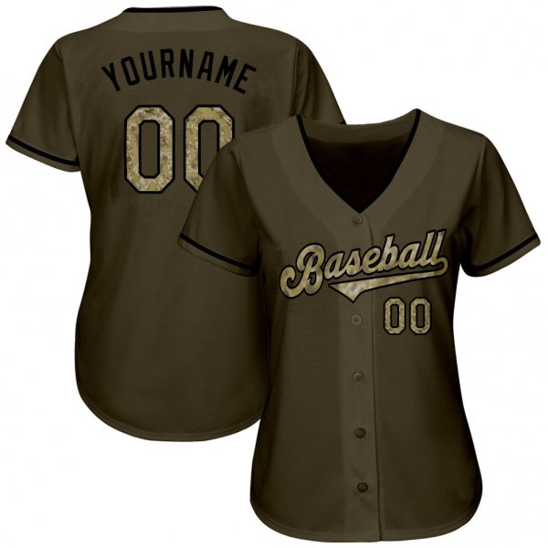 Women's Custom Olive Camo-Black Authentic Salute To Service Baseball Jersey