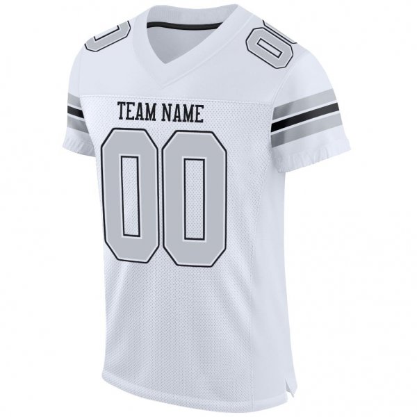 Kid's Custom White Silver-Black Mesh Authentic Football Jersey