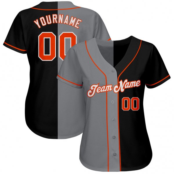 Kid's Custom Black Orange-Gray Authentic Split Fashion Baseball Jersey