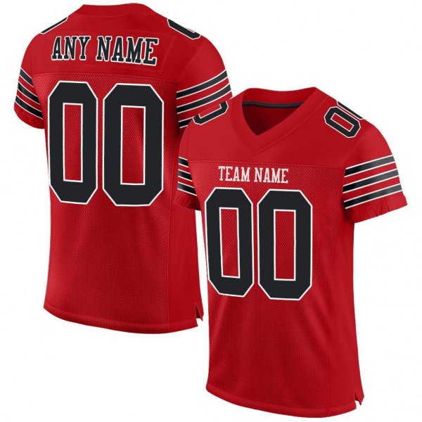 Women's Custom Red Black-White Mesh Authentic Football Jersey