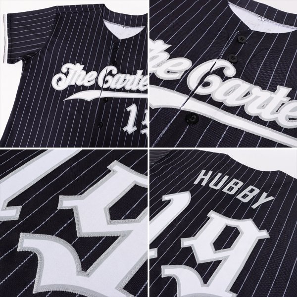 Preschool Custom Black Gray Pinstripe White-Gray Authentic Baseball Jersey