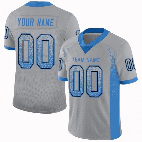 Youth Custom Light Gray Powder Blue-Black Mesh Drift Fashion Football Jersey