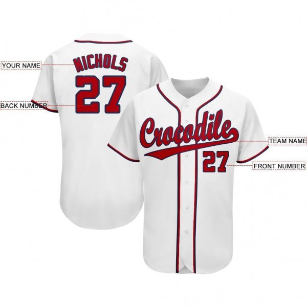 Youth Custom White Red-Navy Baseball Jersey