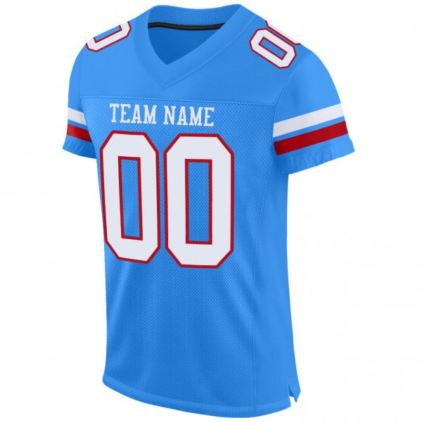 Women's Custom Powder Blue White-Red Mesh Authentic Football Jersey