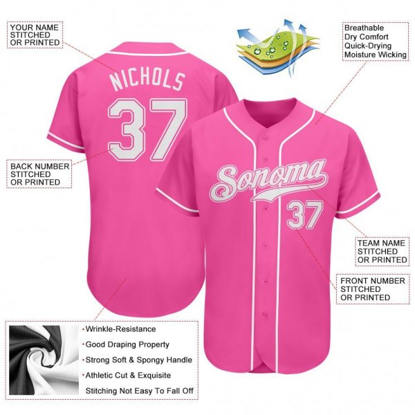 Kid's Custom Pink White Authentic Baseball Jersey