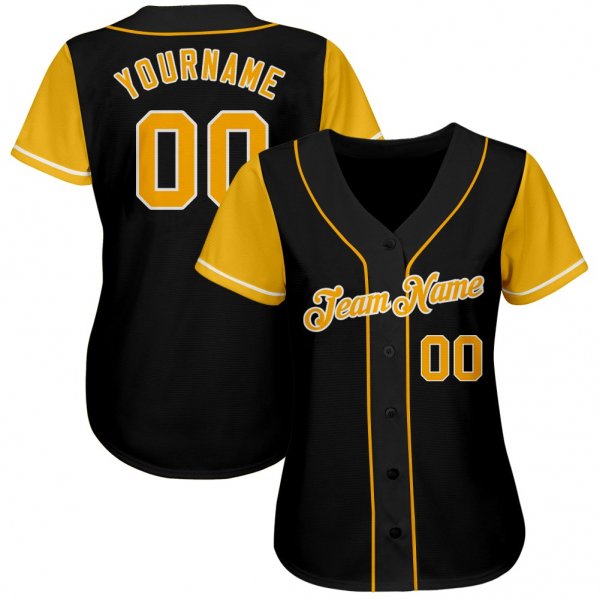 Women's Custom Black Gold-White Authentic Baseball Jersey