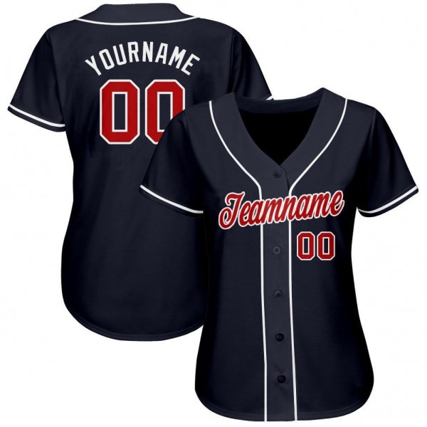 Youth Custom Navy Red-White Baseball Jersey