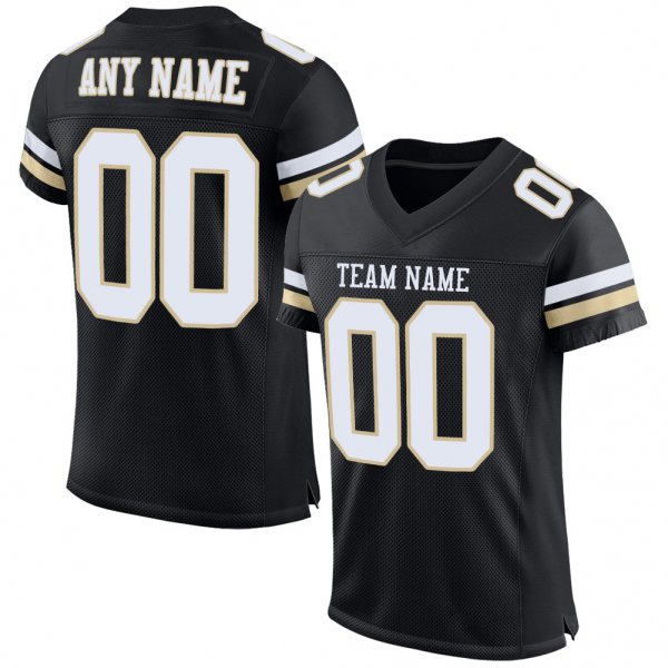 Men's Custom Black White-Vegas Gold Mesh Authentic Football Jersey