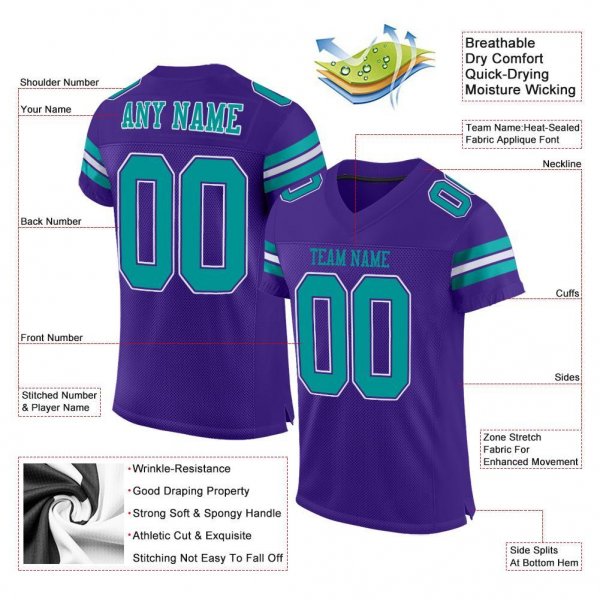 Kid's Custom Purple Aqua-White Mesh Authentic Football Jersey