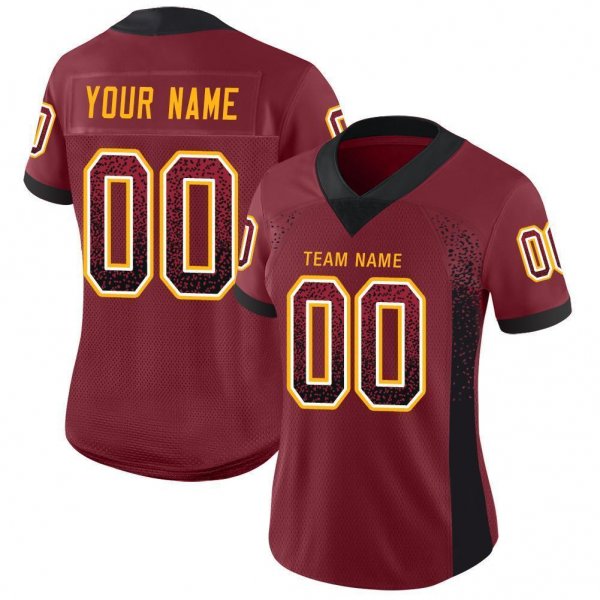 Men's Custom Burgundy Black-Gold Mesh Drift Fashion Football Jersey