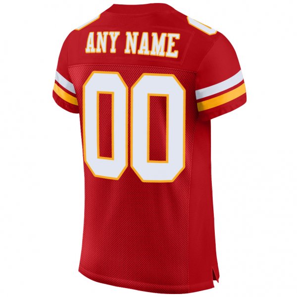 Women's Custom Red White-Gold Mesh Authentic Football Jersey