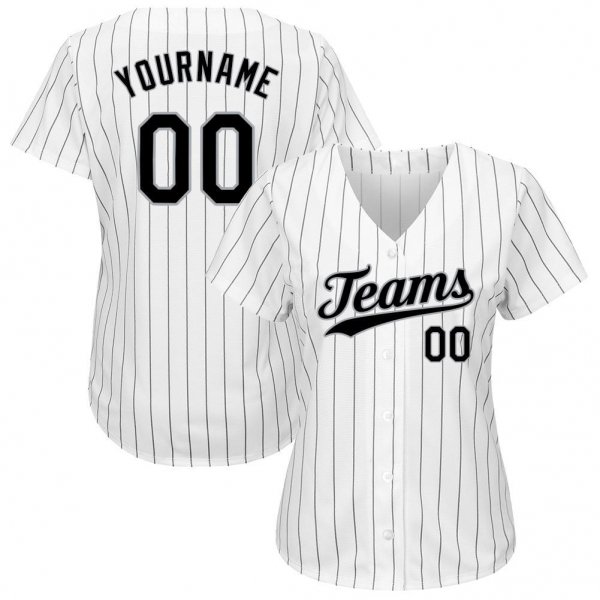 Men's Custom White Black Pinstripe Black-Gray Authentic Baseball Jersey