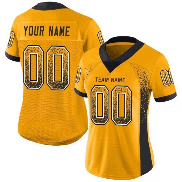 Women's Custom Gold Black-White Mesh Drift Fashion Football Jersey