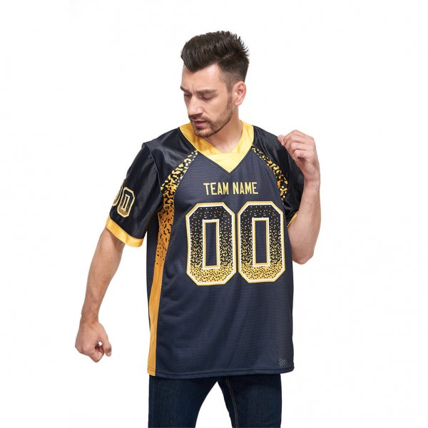 Women's Custom Black Gold-White Mesh Drift Fashion Football Jersey