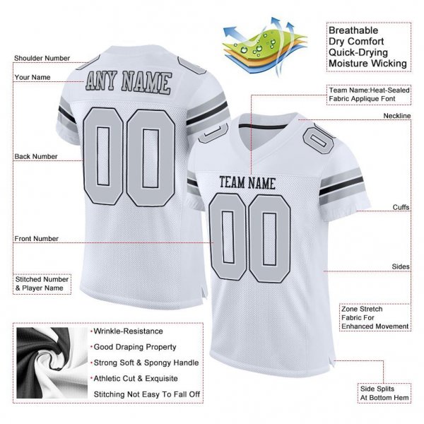 Preschool Custom White Silver-Black Mesh Authentic Football Jersey