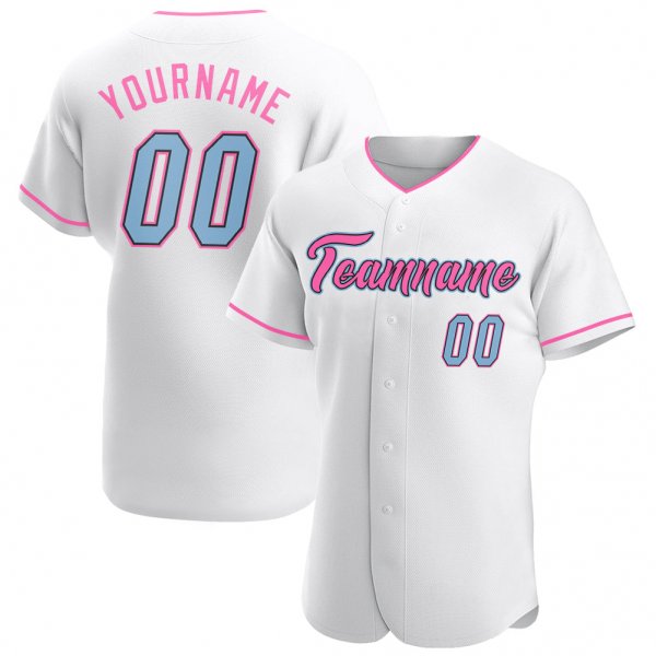 Kid's Custom White Light Blue-Pink Authentic Baseball Jersey