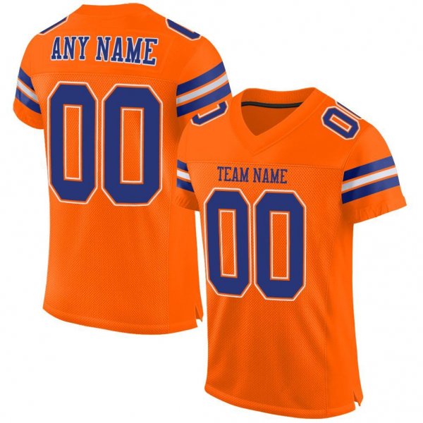 Kid's Custom Orange Royal-White Mesh Authentic Football Jersey