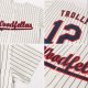 Men's Custom Cream Navy Pinstripe Navy-Red Baseball Jersey