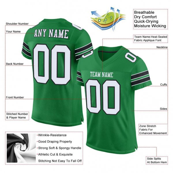 Women's Custom Kelly Green White-Black Mesh Authentic Football Jersey