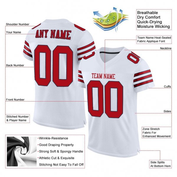 Kid's Custom White Red-Navy Mesh Authentic Football Jersey