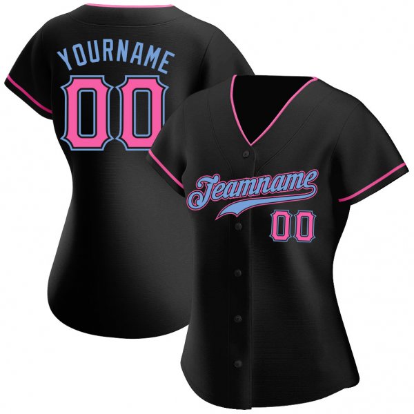 Kid's Custom Black Pink-Light Blue Authentic Baseball Jersey