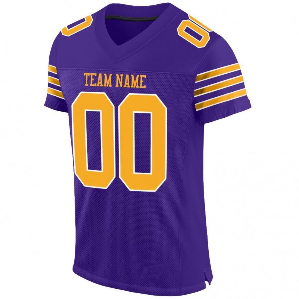 Men's Custom Purple Gold-White Mesh Authentic Football Jersey