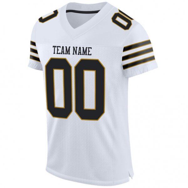 Men's Custom White Black-Old Gold Mesh Authentic Football Jersey