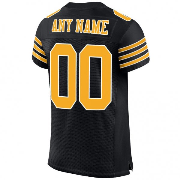 Men's Custom Black Gold-White Mesh Authentic Football Jersey