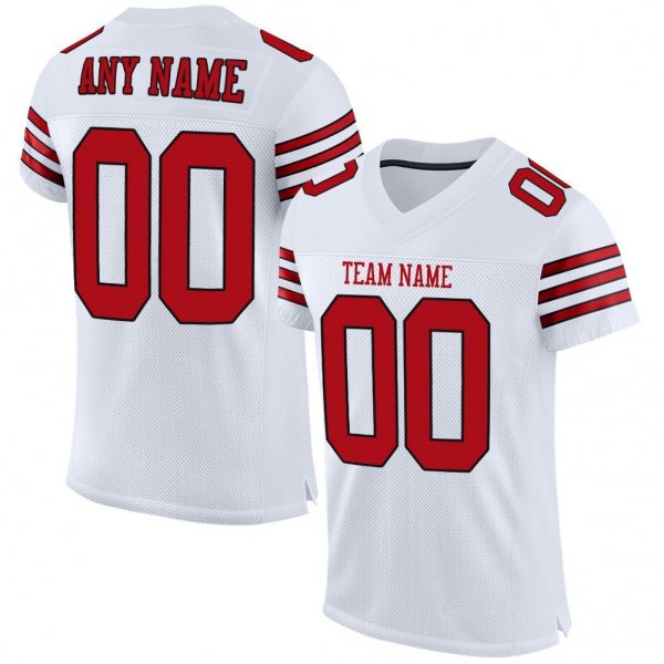 Kid's Custom White Red-Black Mesh Authentic Football Jersey