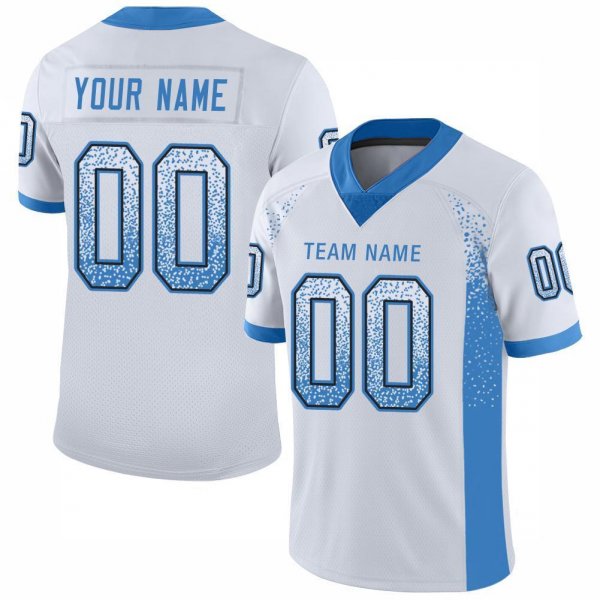 Women's Custom White Powder Blue-Black Mesh Drift Fashion Football Jersey