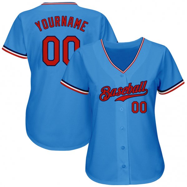 Women's Custom Powder Blue Red-Navy Authentic Baseball Jersey