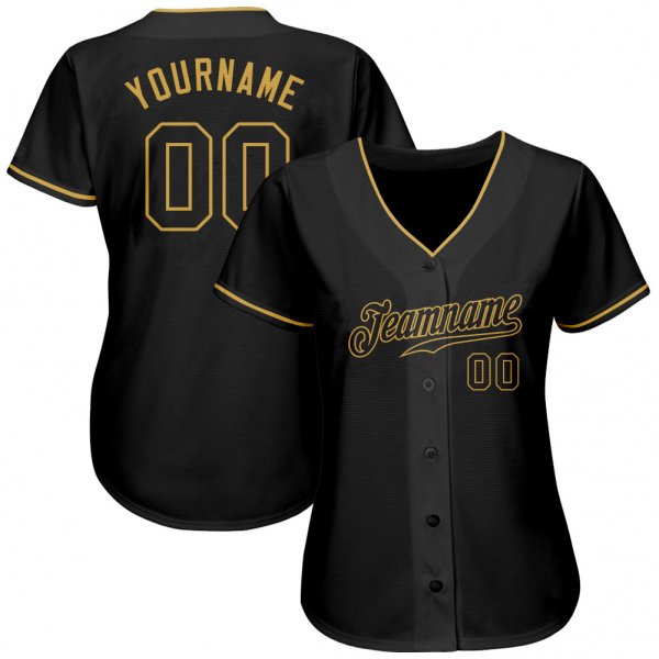 Women's Custom Black Black-Old Gold Authentic Baseball Jersey