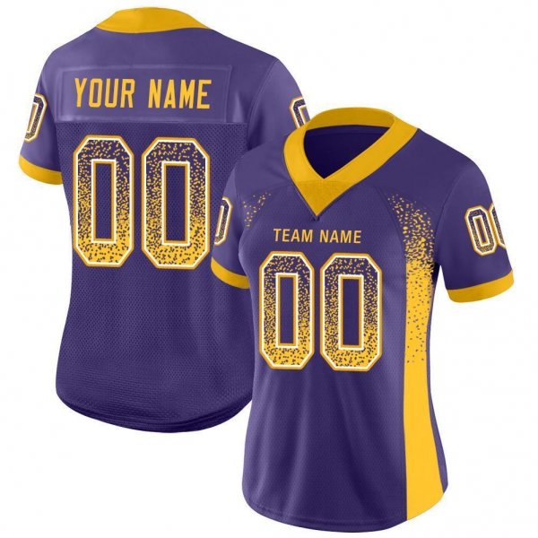 Youth Custom Purple Gold-White Mesh Drift Fashion Football Jersey