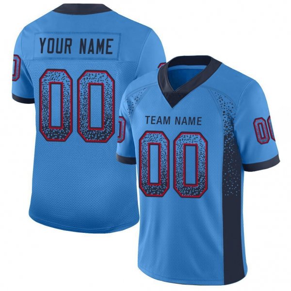 Youth Custom Powder Blue Navy-Red Mesh Drift Fashion Football Jersey