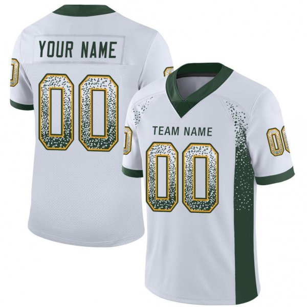 Women's Custom White Green-Gold Mesh Drift Fashion Football Jersey