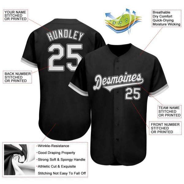 Kid's Custom Black White-Gray Authentic Baseball Jersey