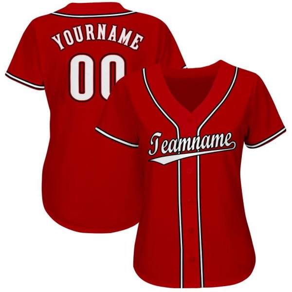 Women's Custom Red White-Black Baseball Jersey