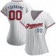 Preschool Custom White Navy Pinstripe Red-Navy Authentic Baseball Jersey