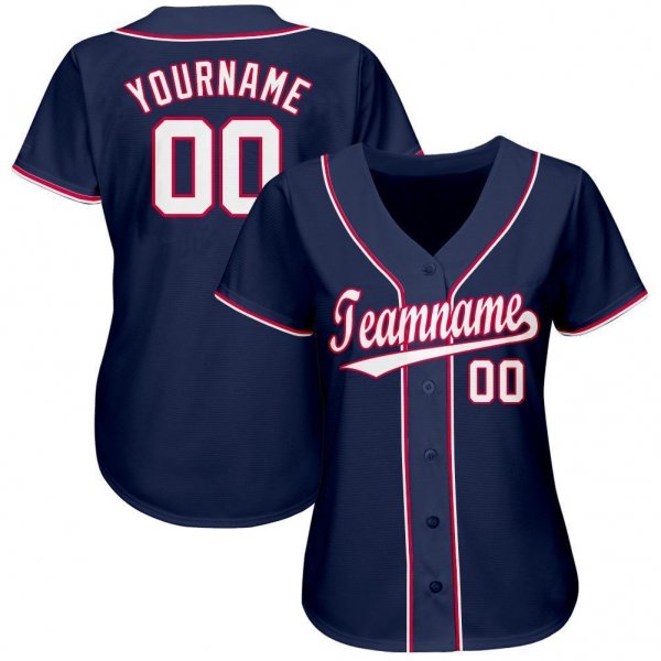 Women's Custom Navy White-Red Baseball Jersey