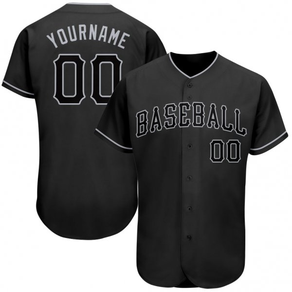 Men's Custom Black Black-Gray Authentic Baseball Jersey