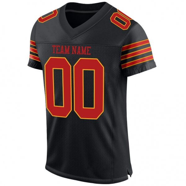 Men's Custom Black Scarlet-Gold Mesh Authentic Football Jersey