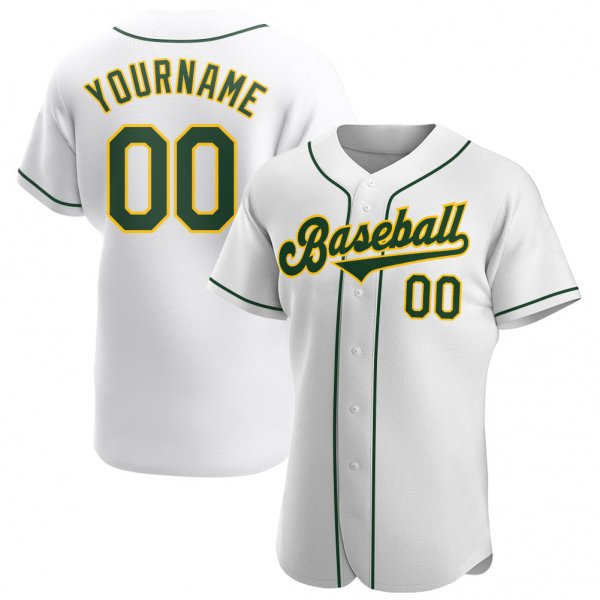 Preschool Custom White Green-Gold Authentic Baseball Jersey