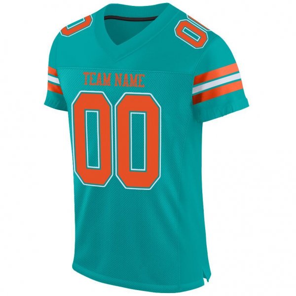 Women's Custom Aqua Orange-White Mesh Authentic Football Jersey