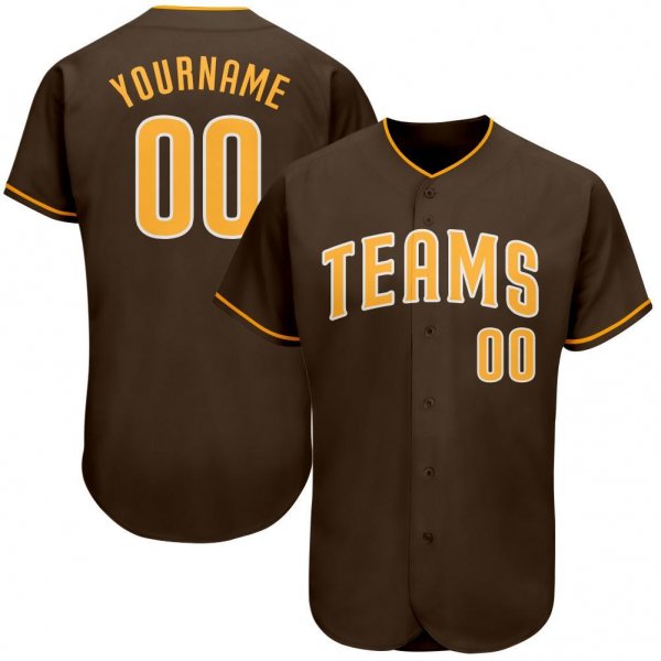 Preschool Custom Brown Gold-White Authentic Baseball Jersey