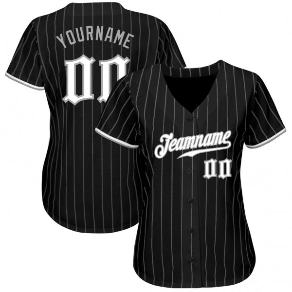 Kid's Custom Black Gray Pinstripe White-Gray Authentic Baseball Jersey