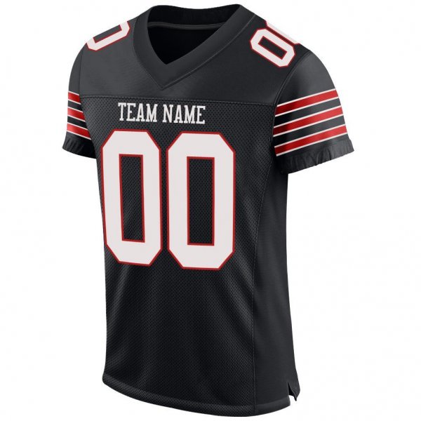 Men's Custom Black White-Scarlet Mesh Authentic Football Jersey